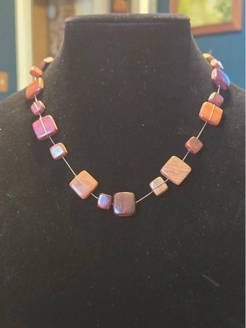 Handmade Wooden Square Beads Choker Necklace Tropical Wood Jewelry